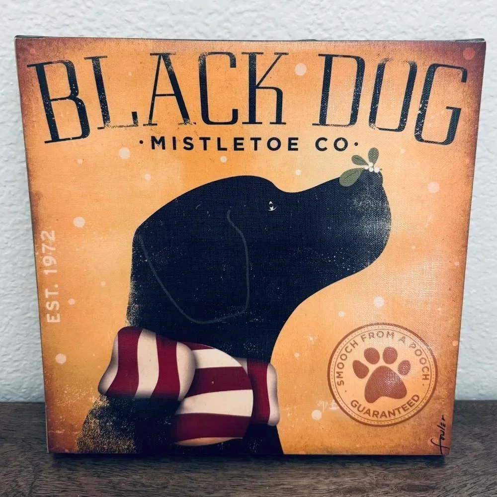 Black Dog Mistletoe Labrador Retriever Canvas Wall Art Decor